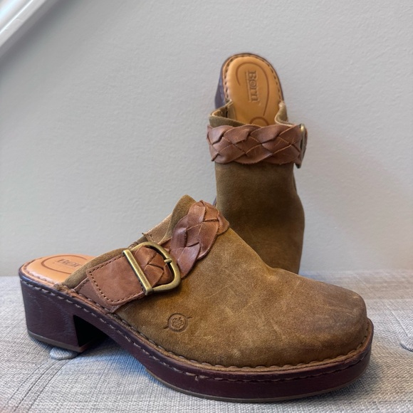 Børn Women's Tan Leather Mules with Braided Strap Size 9 - Picture 2 of 8